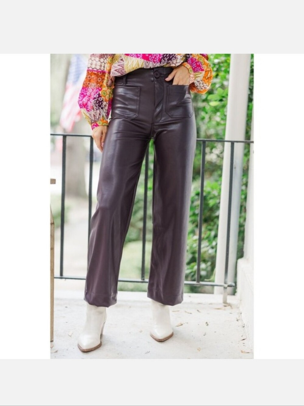 Maeve The Colette Faux Leather Wide Leg Cropped Pants purple Size 31 mod retro